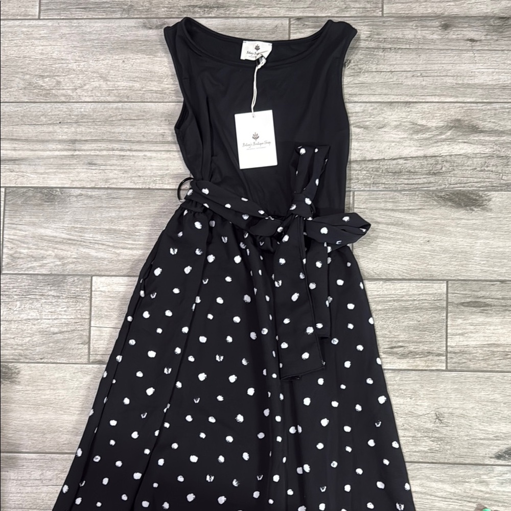 Elegant Black and White Polka Dot Maxi Dress